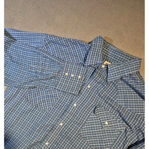 Ely Cattleman‎ Vintage Pearl Snap Long Sleeve Shirt Size Xl Blue Western Plaid